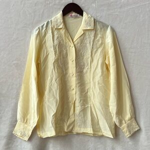 NEW Small Vintage Silk Embroidered Blouse Yellow Hand Embroidered Floral Top